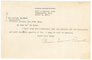 Letter from Charles Edward Russell to W. E. B. Du Bois