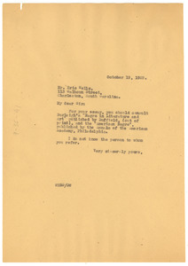 Letter from W. E. B. Du Bois to Eric Wells