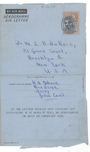 Letter from K. A. Yeboah to W. E. B. Du Bois