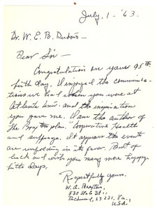 Letter from W. A. Braxton to W. E. B. Du Bois