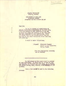 Letter from Elizabeth Prophet to unidentified recipient