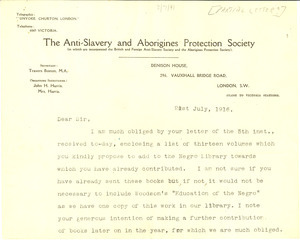 Letter from Anti-slavery and Aborigines Protection Society to W. E. B. Du Bois