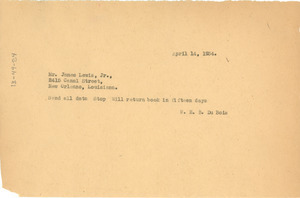 Telegram from W. E. B. Du Bois to James Lewis, Jr.
