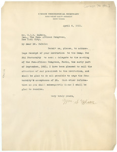 Letter from William S. Nelson to W.E.B. Du Bois