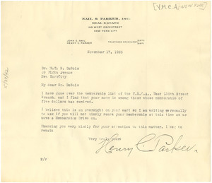 Letter from Henry C. Parker to W. E. B. Du Bois