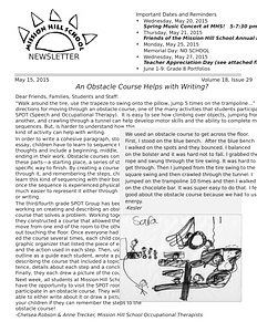 Mission Hill School newsletter, May 15, 2015