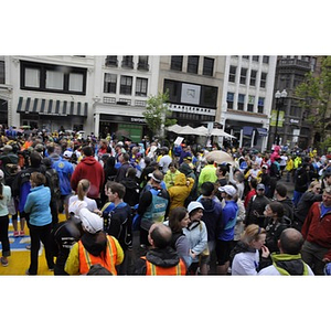 Attendees at Boston Marathon finish line for "One Run" event in Boston (May 2013)