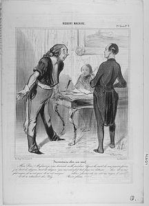 Inventaire chez un veuf. Mon Dieu! Messieurs, je vous demande mille pardons! depuis la mort de ma pauvre femme j'ai tant de chagrin, tant de chagrin! que mes amis font pour me distraire..... hier, ils m’ont fait souper, ils m’ont grisé, ils m’ont masqué.... allons ! faisons vite car cela me saigne le cœur..... et ils m’attendent chez Véry.... Pauvre femme !!!!