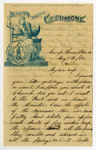 Correspondence by Leander Gage King from Camp Hamilton, Portsmouth, Gosport Navy Yard, Suffolk, Virginia, 1862 May