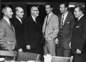 President Baxter with Football Team Representatives, 1958