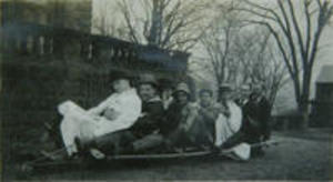 Williams College students outside Sigma Phi Place, 1912