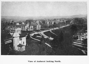 Aerial view of Amherst College and South Pleasant Street
