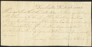 Marriage Intention of Ebenezar Soule of Dorchester, Massachusetts and Mary M. Thompson, 1828