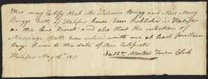 Marriage Intention of Zalmon Briggs and Mary Briggs, 1819