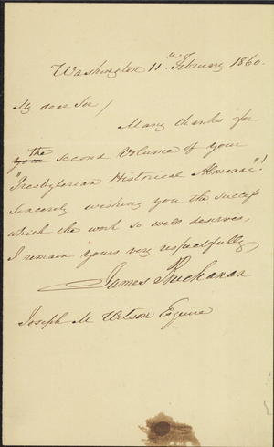 Letter from President James Buchanan to Joseph M. Wilson, 1860 February 11