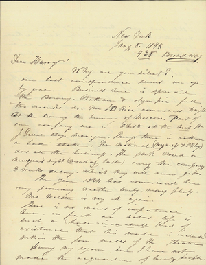 Letter from Junius Brutus Booth to William Henry Sedley Smith, 1844 January 8
