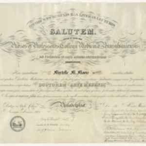 Medical diploma from Woman's Medical College of Pennsylvania