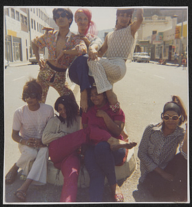 Olivia, Kewpie, Patti, Sue Thompson, Brigitte, Gaya, and Mitzy in the Middle of the Street