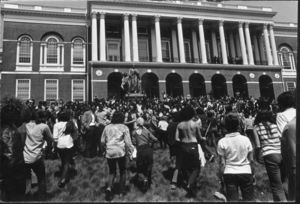 Protesters on the front lawn of the Massachusetts State House