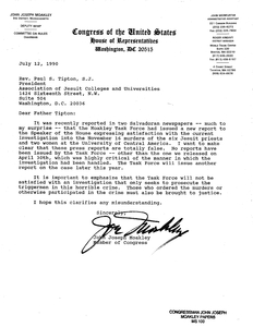 Letter from John Joseph Moakley to Reverend Paul S. Tipton regarding false press reports published in two Salvadoran newspapers, 12 July 1990