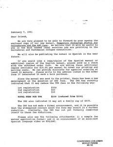Letter from the National Immigration Project of the National Lawyers Guild regarding a copy of their new manual entitled "Temporary Protected Status for Salvadorans and the ABC Case," 7 February 1991