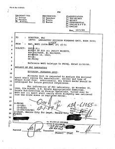 Request to Federal Bureau of Investigation (FBI) laboratory from the Washington Metropolitan Field Office's Special Agent in Charge to analyze spent shell casing from scene of Jesuit murders, including documentation of chain of custody for casing, 1 December 1989