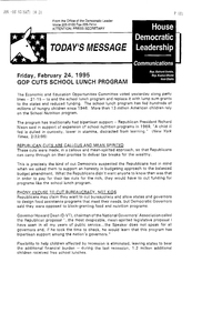 House Democratic Leadership newsletter "Today's Message: GOP cuts school lunch program", 24 February 1995