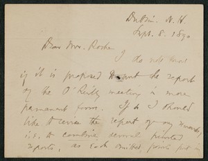 Letter, September 8, 1890, Thomas Wentworth Higginson to James Jeffrey Roche