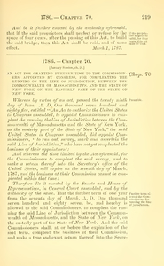 1786 Chap. 0070 An Act For Granting Further Time To The Commissioners, Appointed By Congress, For Compleating The Running Of The Line Of Jurisdiction, Between The Commonwealth Of Massachusetts. And The State Of New York, On The Easterly Part Of The State Of New York.