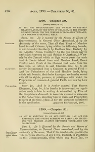 1799 Chap. 0050 An Act For Incorporating The Owners Of Certain Meadow Lands, In The Town Of Orleans, In The County Of Barnstable, For The Purpose Of Managing The Same, As A Common & General Field.