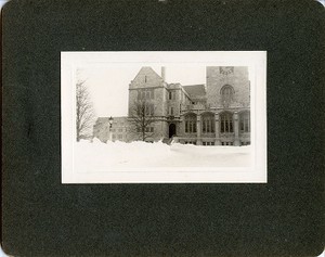 Gasson Hall exterior: front entrance in winter by Clifton Church