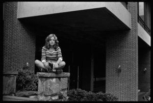 Photographs of students sitting outside of Arms Music Center, 1973 October 11