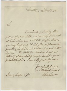 Jeffery Amherst letter to Henry Cowper, 1787 December 23