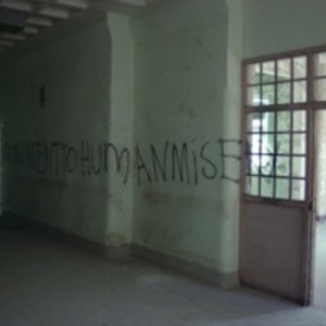 Hallway with graffiti