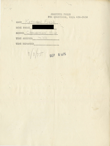 Citywide Coordinating Council daily monitoring report for Charlestown High School by Kathleen Field, 1975 September 8