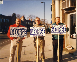 The brothers Jim and Angie George campaigning for John L. George's re-election as Selectman