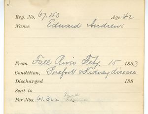 Tewksbury Almshouse Intake Record: Andrews, Edward