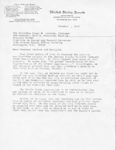 Draft of Letter to the Honorable Henry Jackson and Mark Hatfield regarding the Alaska National Interest Lands Conservation Act