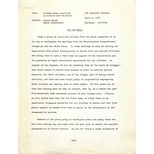 Press release, Freedom House Institute on Schools and Education, April 8, 1975.