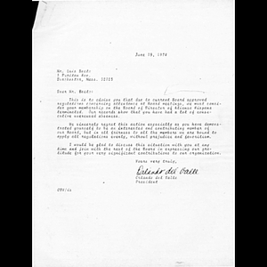 Letter from Orlando del Valle to Luis Beato.