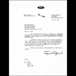 Letter to Luis Prado from Raymond L. Byers.