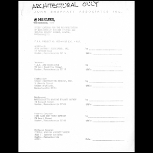 Specifications for the rehabilitation of buildings at 610-626 Tremont and 336-346 Shawmut Avenue, Boston, MA