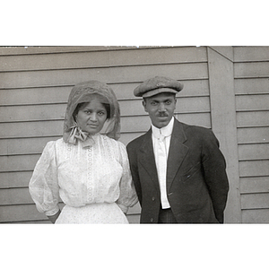 Couples photograph, man and woman with kerchief atop her head (cropped)
