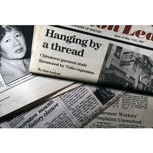 Newspaper articles about garment workers' movement