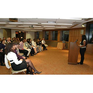 Ana Hidalgo speaks to an audience at the Torch Scholars dinner