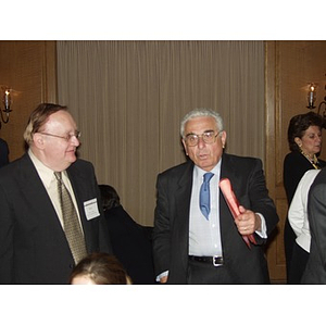 Barry Karger and John Hatsopoulos at a gala dinner in honor of Hatsopoulos