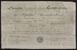Harvard University diploma, 1847
