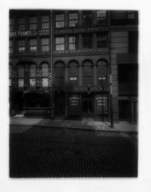 View of commercial building housing Wyman's Coffee House, Legal Loan Co., and Edward Dunn Printer, State Street, Boston, Mass., undated
