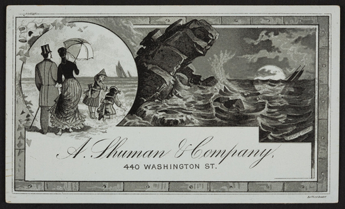 Trade card for A. Shuman & Company, clothiers, 440 Washington Street to corner Summer, Boston, Mass., undated