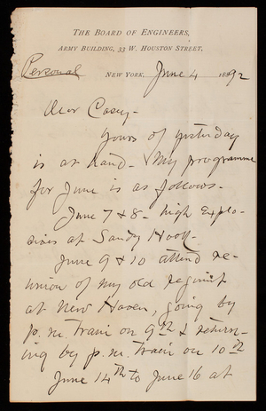 Henry L. Abbot to Thomas Lincoln Casey, June 4, 1892